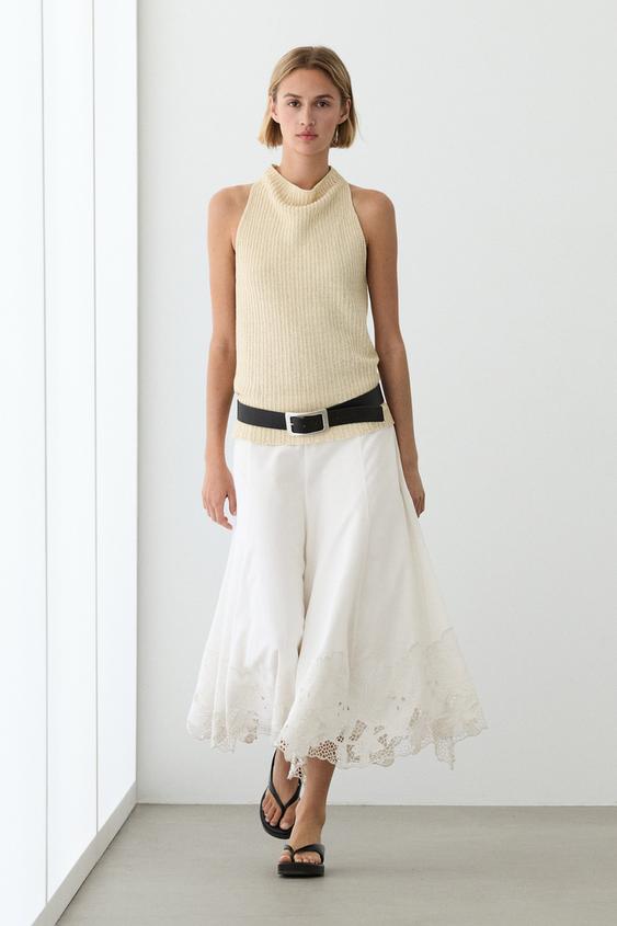 Flared midi skirt with embroidery from Zara - $220