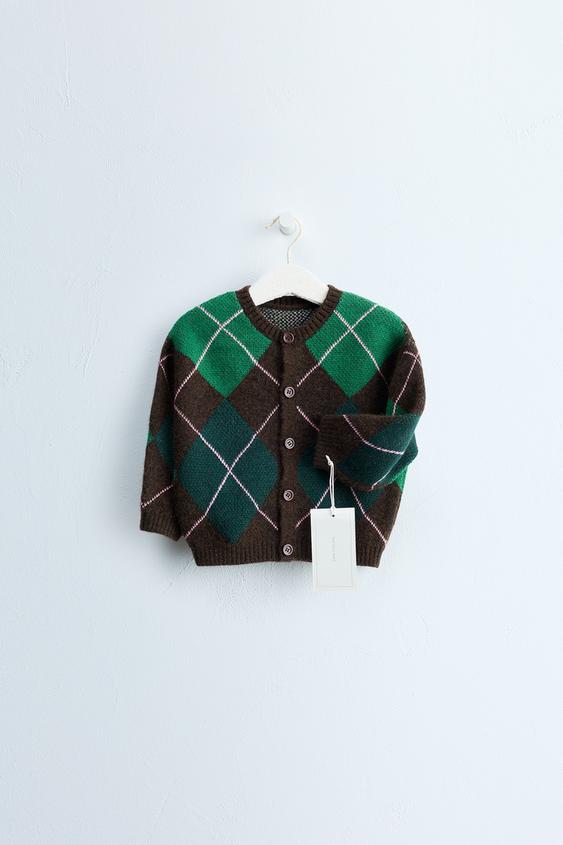 Zaras ZARA TIMELESS – STICKAD YLLEKOFTA MED ROMBER - Brun/grön - Bild 0