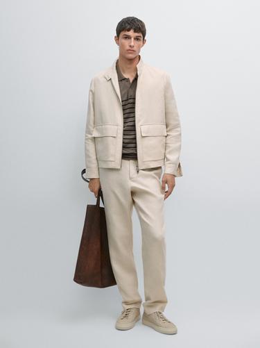 Zara 100% linen jacket with pockets - Beige - Image 0