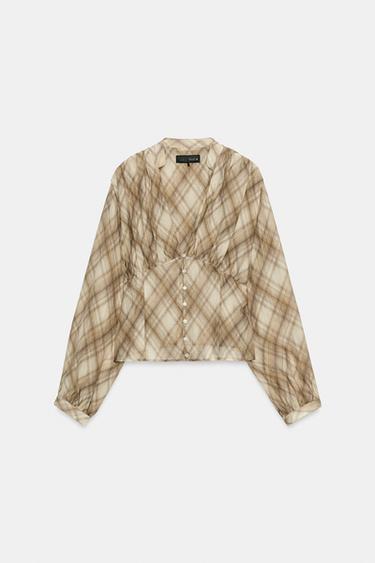 BUTTONED CHECK SHIRT - Khaki by Zara - Image 0