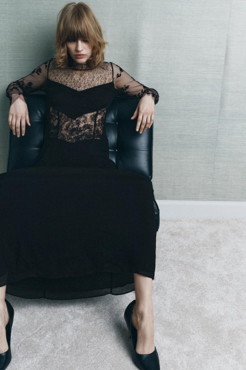 レース＆ビーズ付きワンピース - ブラック | ZARA Japan / 日本 