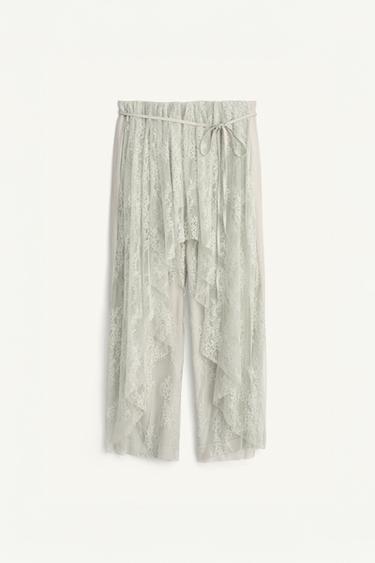Zara LIMITED EDITION COMBINED LACE PANTS - Sea green