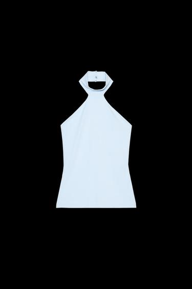 Zara POLYAMIDE HALTER TOP - Light blue - Image 0