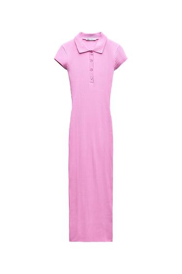 RIBBED DRESS WITH POLO COLLAR