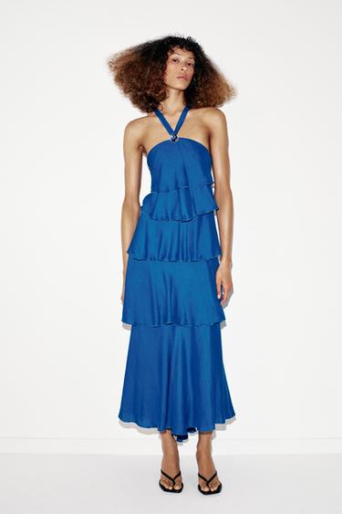 LONG RUFFLED DRESS - Cobalt by Zara