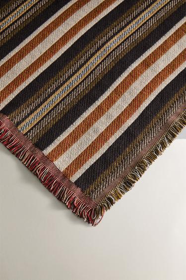 STRIPED COTTON BLANKET - Brown by Zara - Image 2