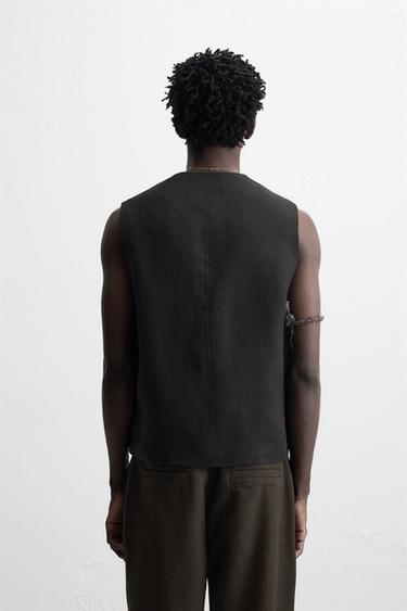 GILET CROISÉ 100 % LIN - Noir de Zara - Image 2