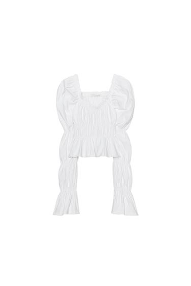 PUFF SLEEVE RUCHED TOP - White by Zara