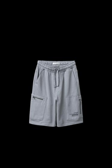 Zara STRAIGHT CARGO POCKET SHORTS - Blue gray
