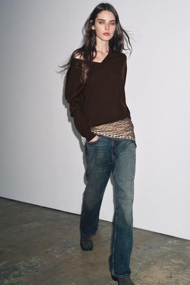 ZW COLLECTION BAGGY JEANS WITH SCARF DETAIL LOW-RISE - Blue by Zara - Image 1