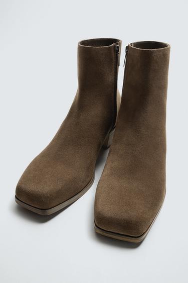 LEATHER HEELED BOOTS - Sand Brown by Zara - Image 1