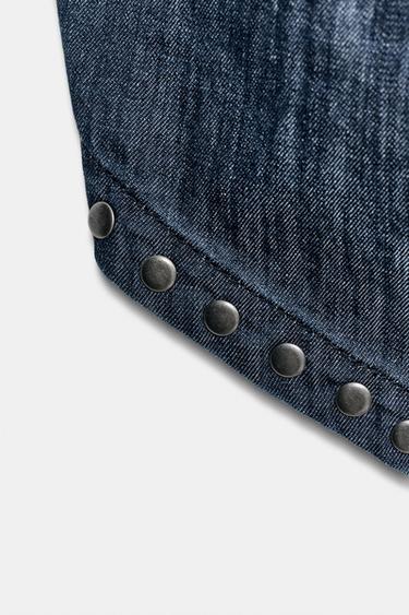 TOP HALTER CLOUTÉ DOS NU - Bleu de Zara - Image 6