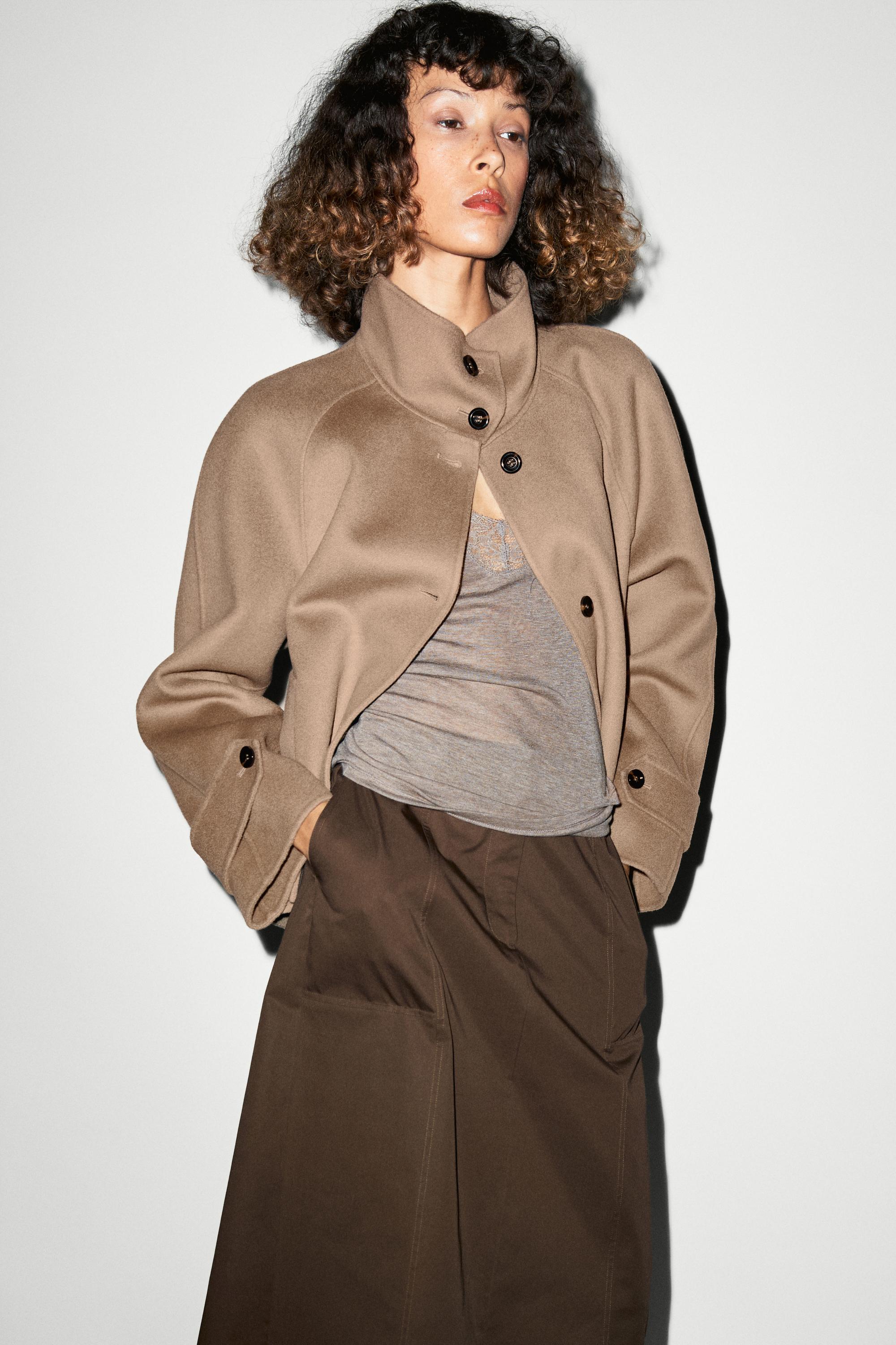 Wool blend cropped high-neck jacket — Light mint green