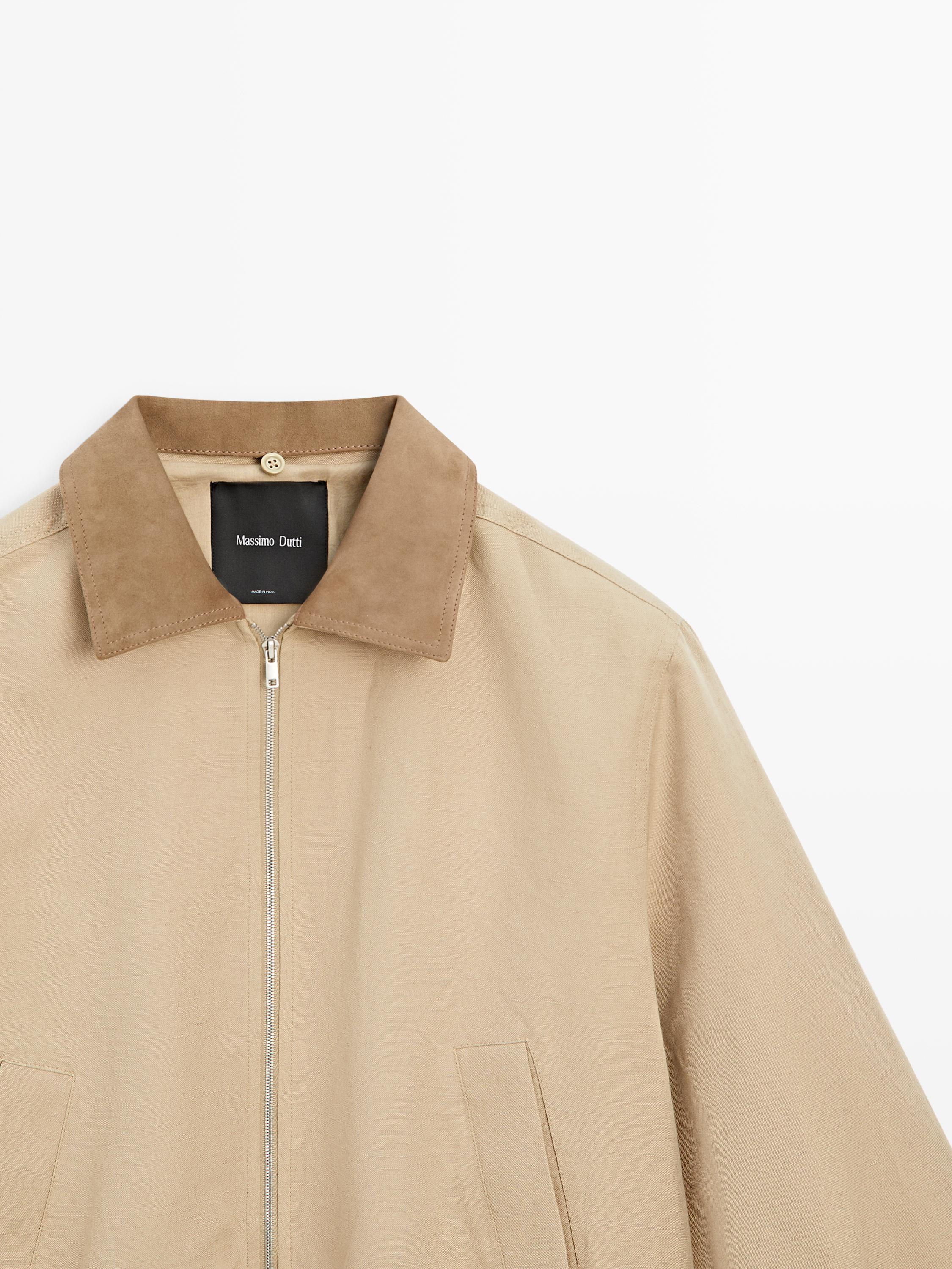 Short suede leather jacket with collar detail