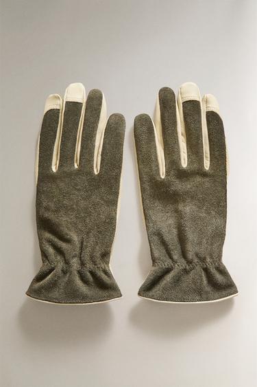 GANTS CUIR JARDIN - Vert / Écru de Zara