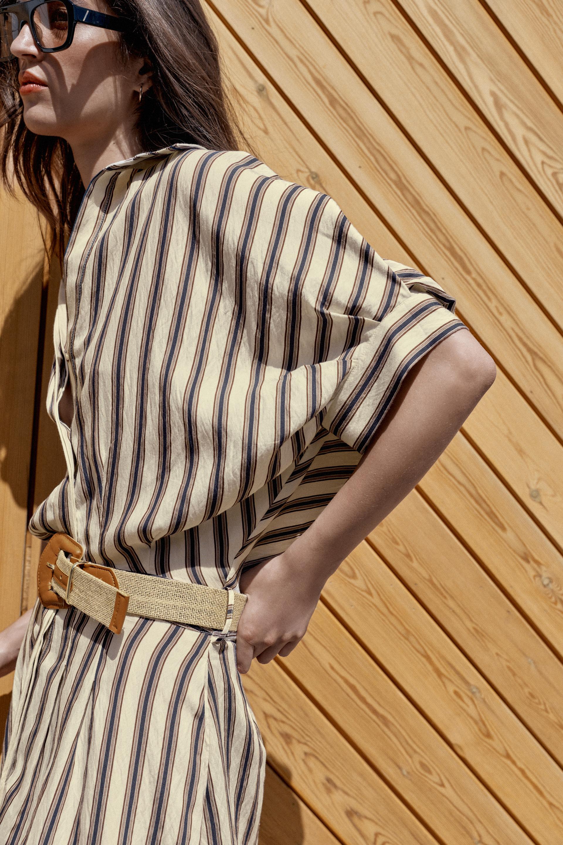 STRIPED BELTED MIDI DRESS thumbnail 5