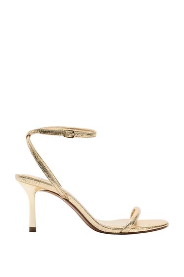 METALLIC-EFFECT HEELED SANDALS - Gold by Zara