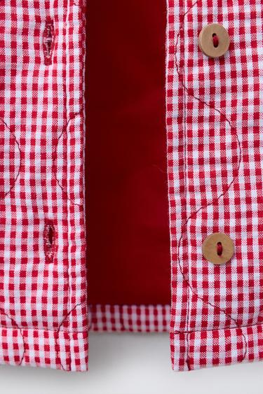 GINGHAM CHECK PUFFER JACKET - White / Red by Zara - Image 3