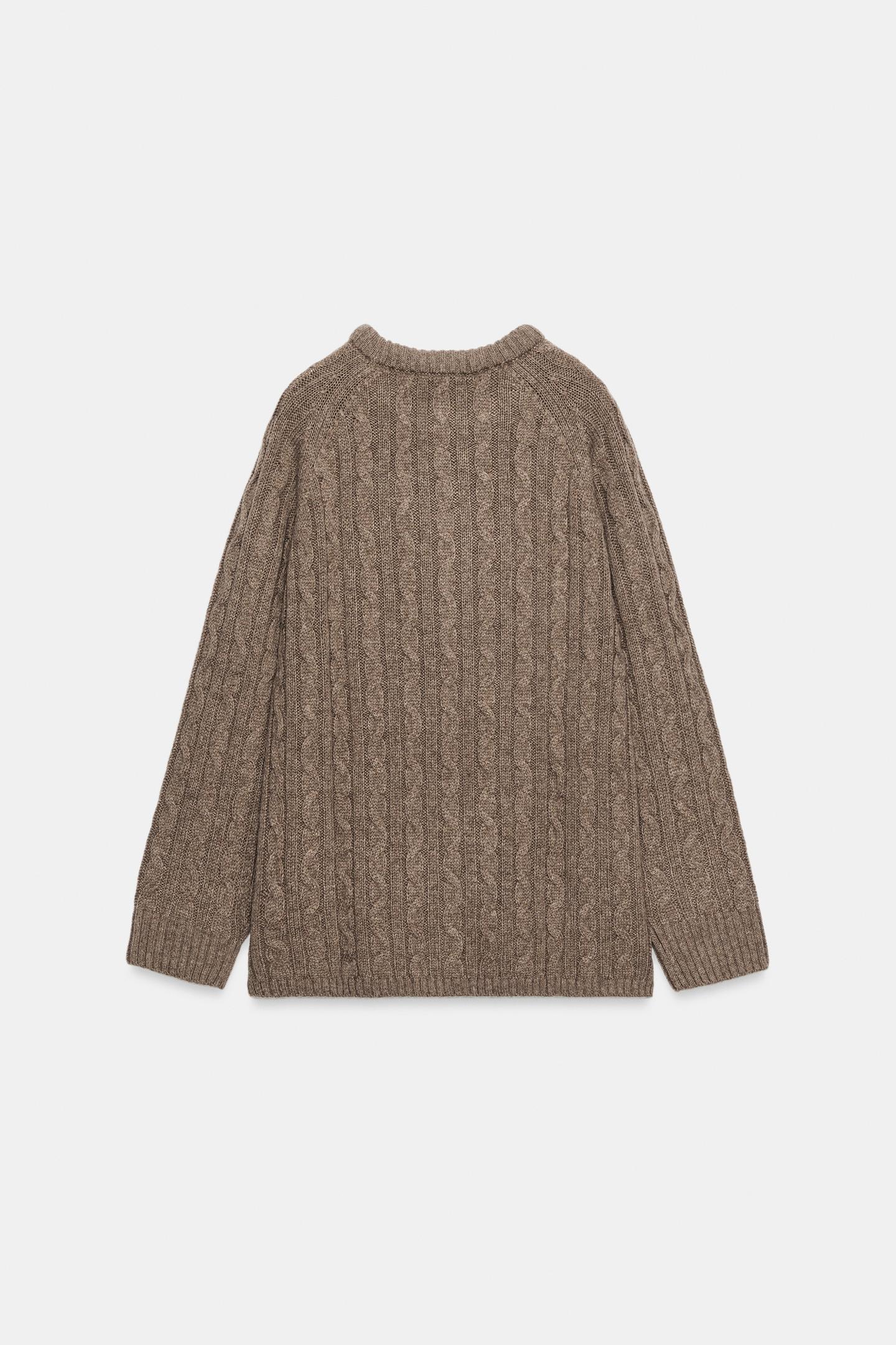 Женский свитер Zara Cable Knit, цвет: Норковый меланжевый — фото 6