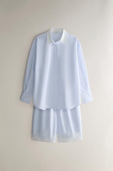 SHORT RAYURES DENTELLE - Bleu de Zara - Image 3