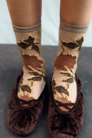 FLORAL PRINT SOCKS - Sand by Zara