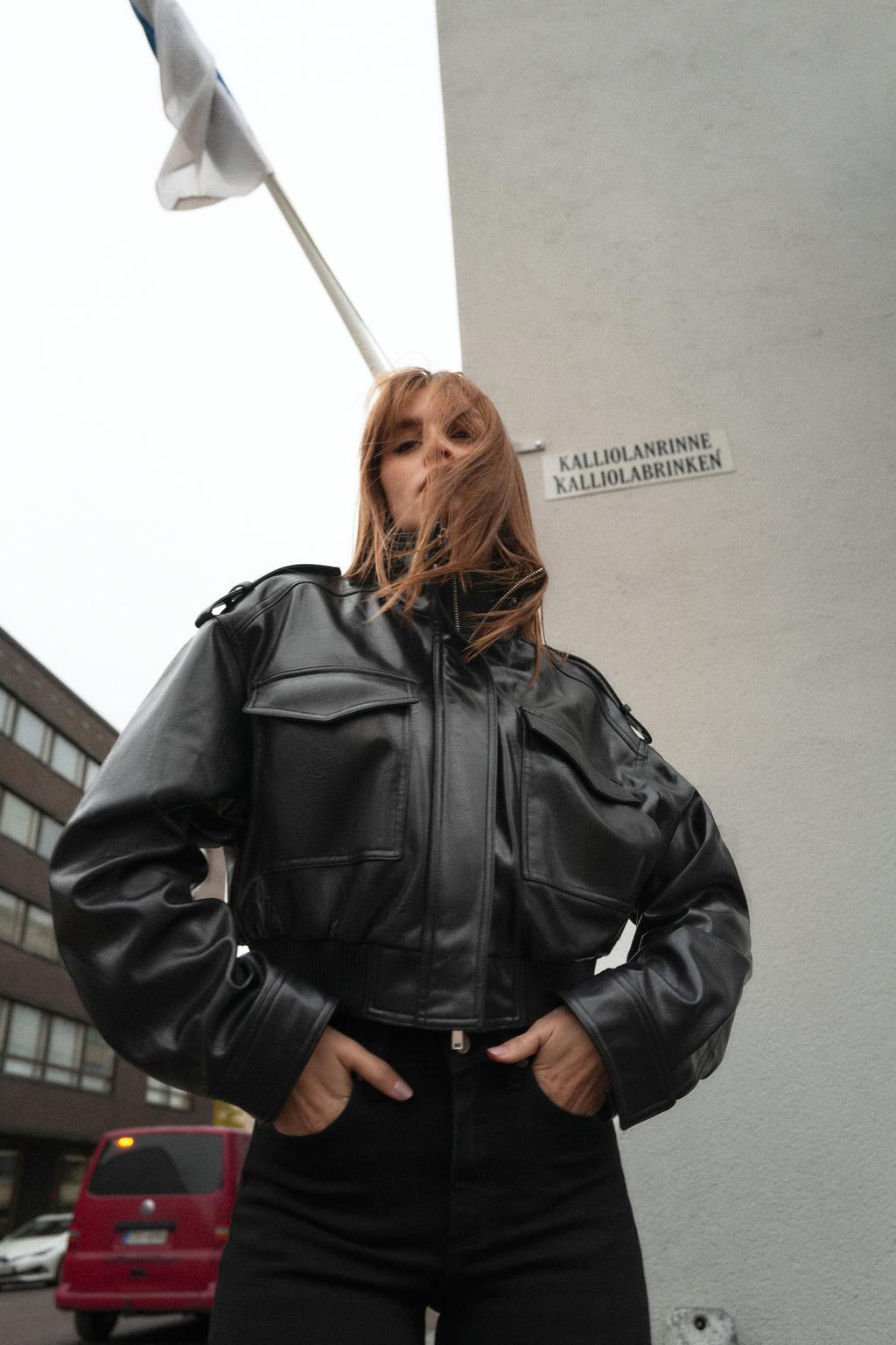 FAUX LEATHER JACKET WITH TABS - image 2
