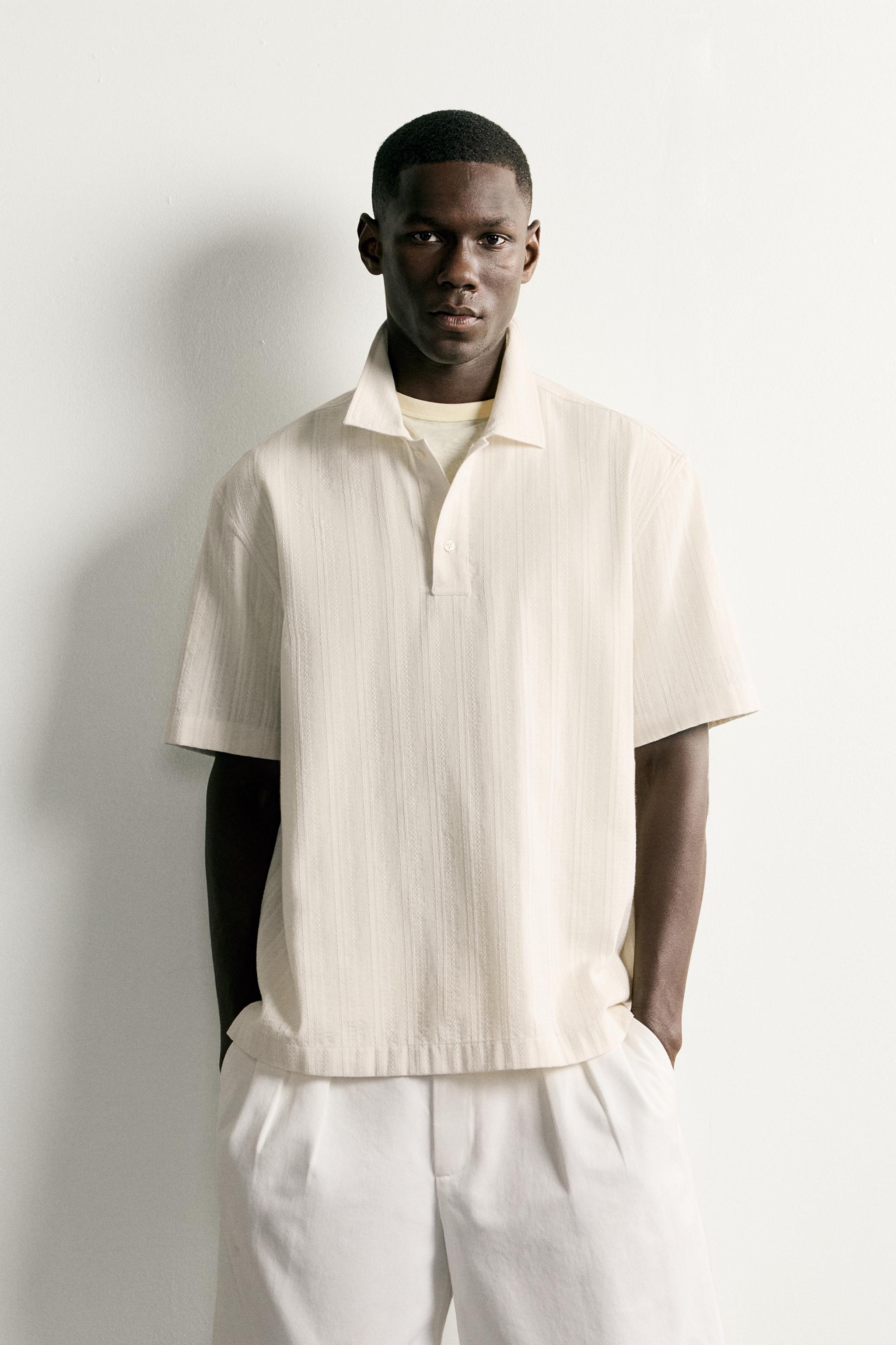 REGULAR FIT JACQUARD POLO SHIRT — Oyster-white