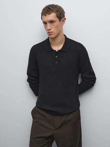 Jersey polo de punto con algodón - Marino de Zara
