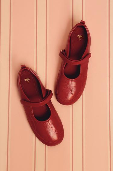 에나멜 스포츠 발레리나 플랫슈즈 - Zara 레드