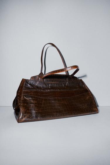 BOLSO PIEL MAXI CITY - Chocolate de Zara