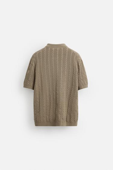 POLO EN MAILLE TORSADÉE - Marron clair de Zara - Image 7