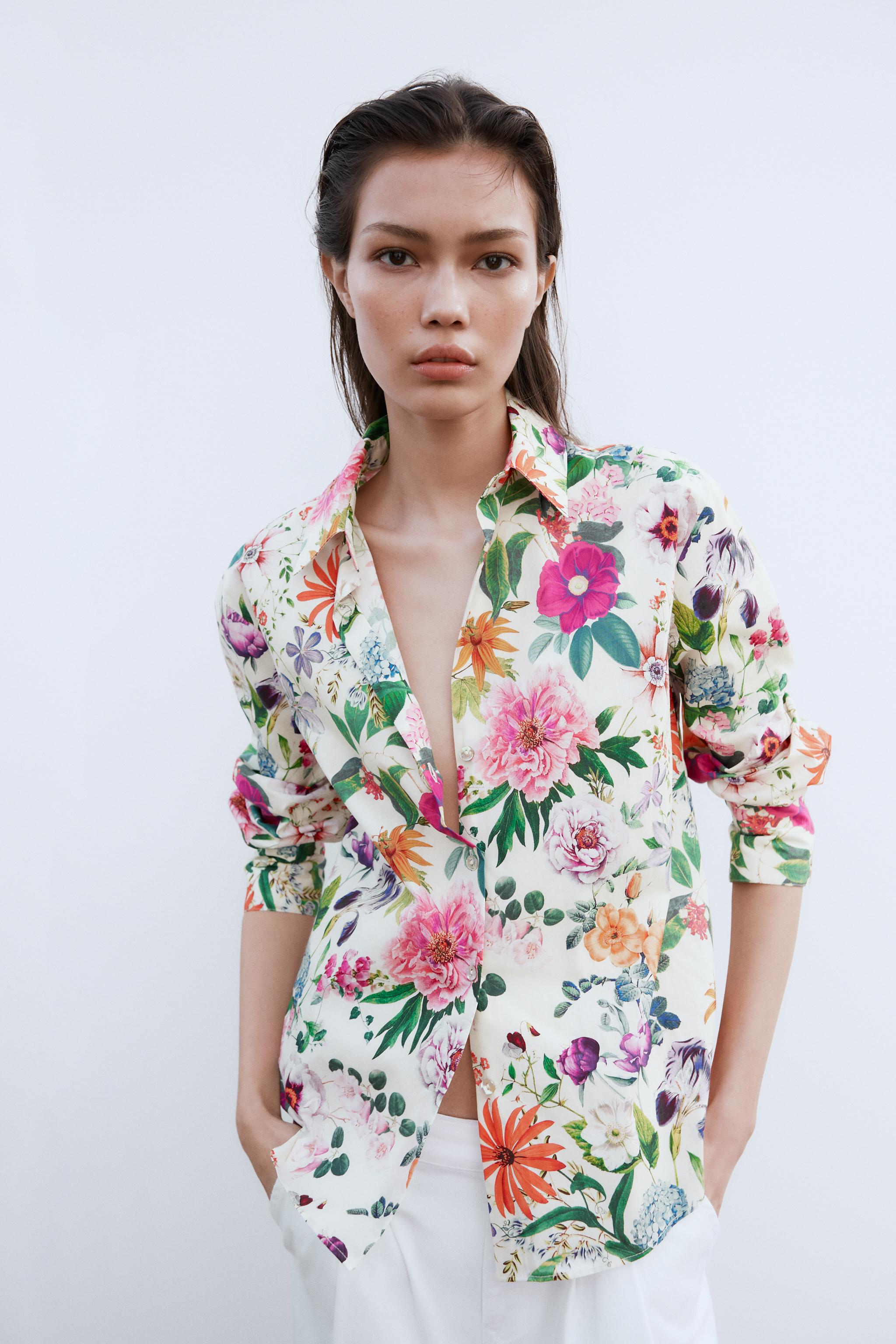 rai♡◡̈SOIL | 40SPOPLIN FLOWER SHIRTS FLORAL OUTLINE POPLIN SHIRT 2,680 le 🔥🔥🔥 #lolly_mall