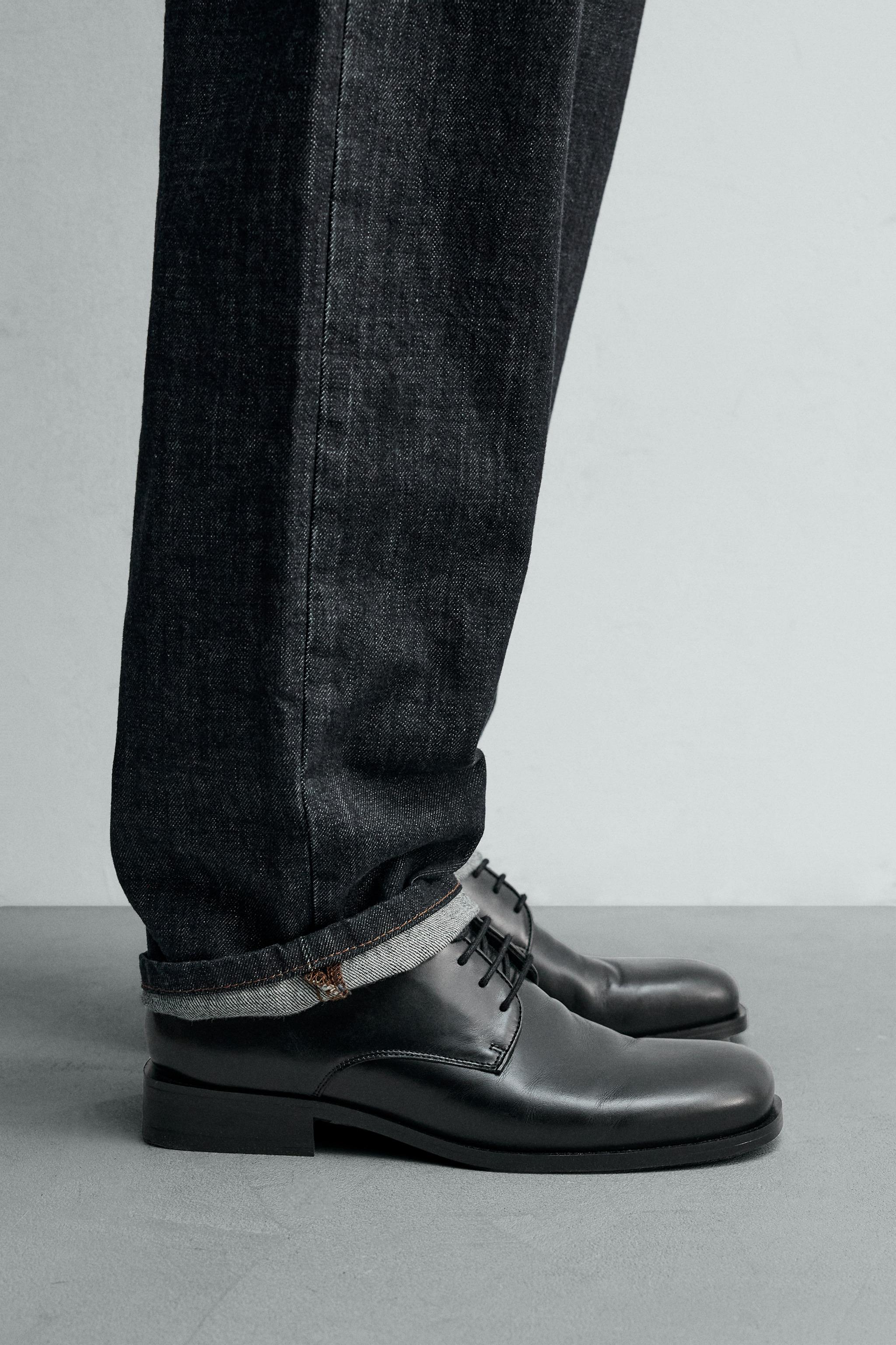 LEATHER DERBY SHOES - Black | ZARA South Africa