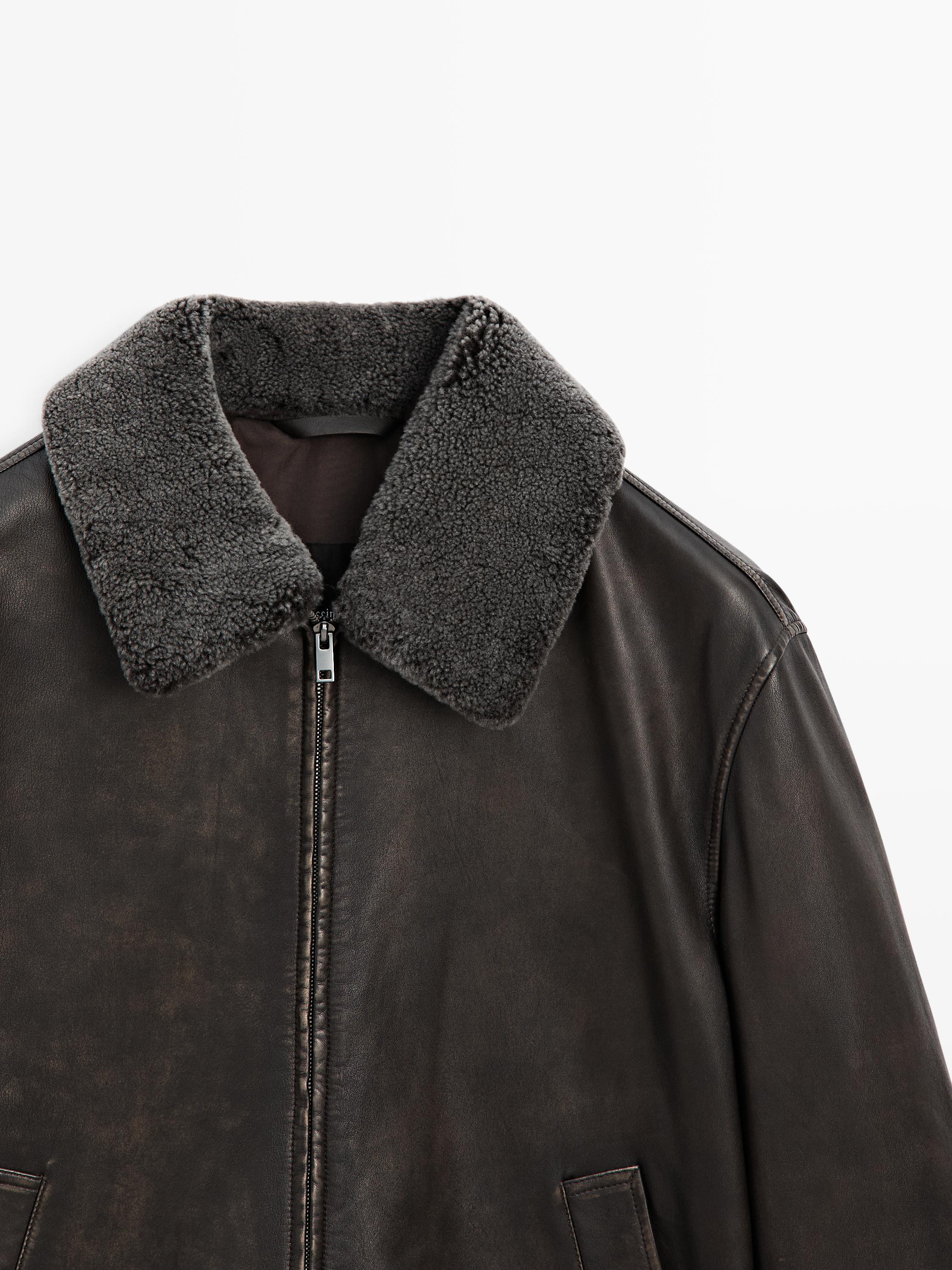 Nappa leather jacket with lambskin collar
