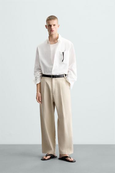 LINEN BLEND TEXTURED SUIT TROUSERS - Ecru / Beige by Zara - Image 0