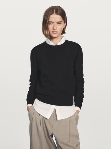 Jersey punto cuello redondo mezcla lana - Negro de Zara