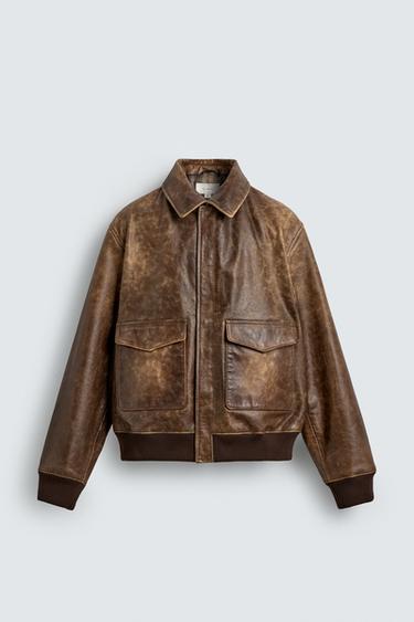 VINTAGE-EFFECT LEATHER JACKET - Tobacco by Zara