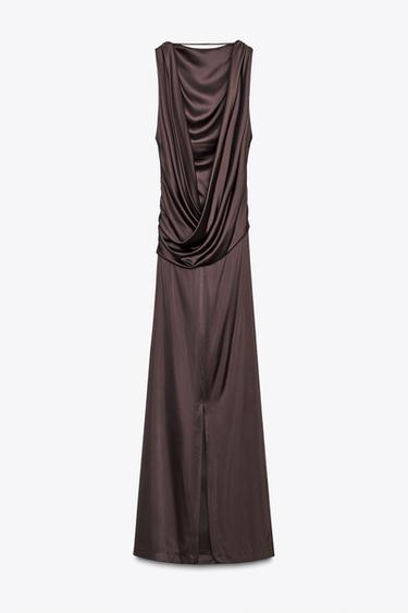 OPEN BACK SATIN LONG DRESS - Dark brown by Zara - Image 8