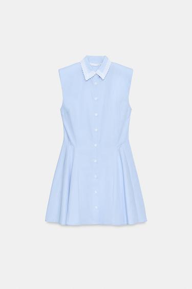 SHIRT DRESS WITH SHOULDER PADS - Sky blue by Zara - Image 6
