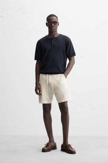 JACQUARD TEXTURED BERMUDA SHORTS - Oyster-white by Zara - Image 0