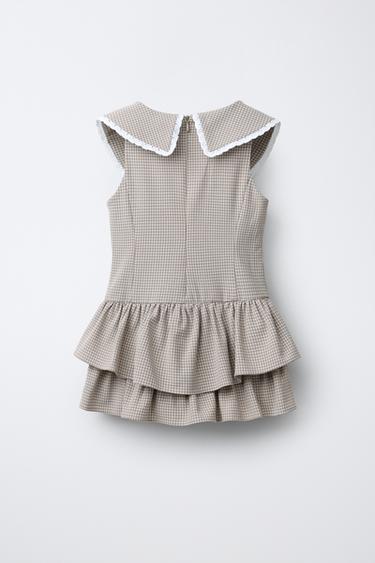 CHECK DRESS WITH RUFFLES AND LACE TRIM - White / Grey by Zara - Image 1