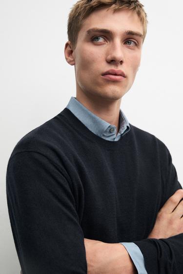 Pull col rond 100 % cachemire - Bleu marine de Zara