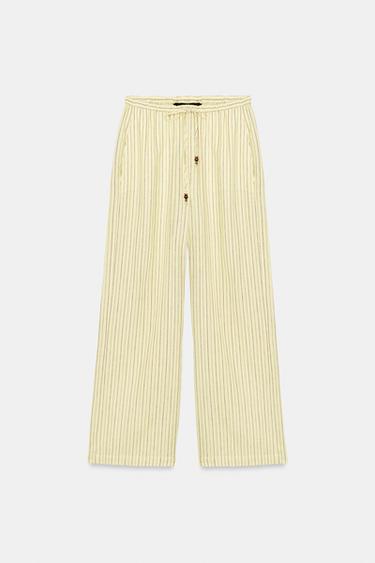 PANTALON RAYÉ EN LIN - Jaune de Zara - Image 5