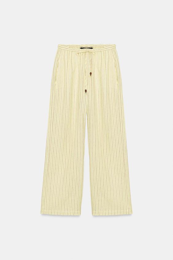 PANTALON RAYÉ EN LIN - Jaune de Zara - Image 5