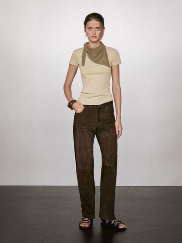 T-shirt à manches courtes en coton mélangé - Vert clair de Zara