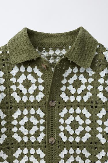 CROCHET KNIT SHIRT - Green by Zara - Image 2