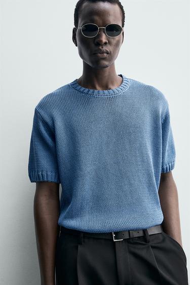 T-SHIRT EN MAILLE COUPE RELAXED - Bleu de Zara - Image 5