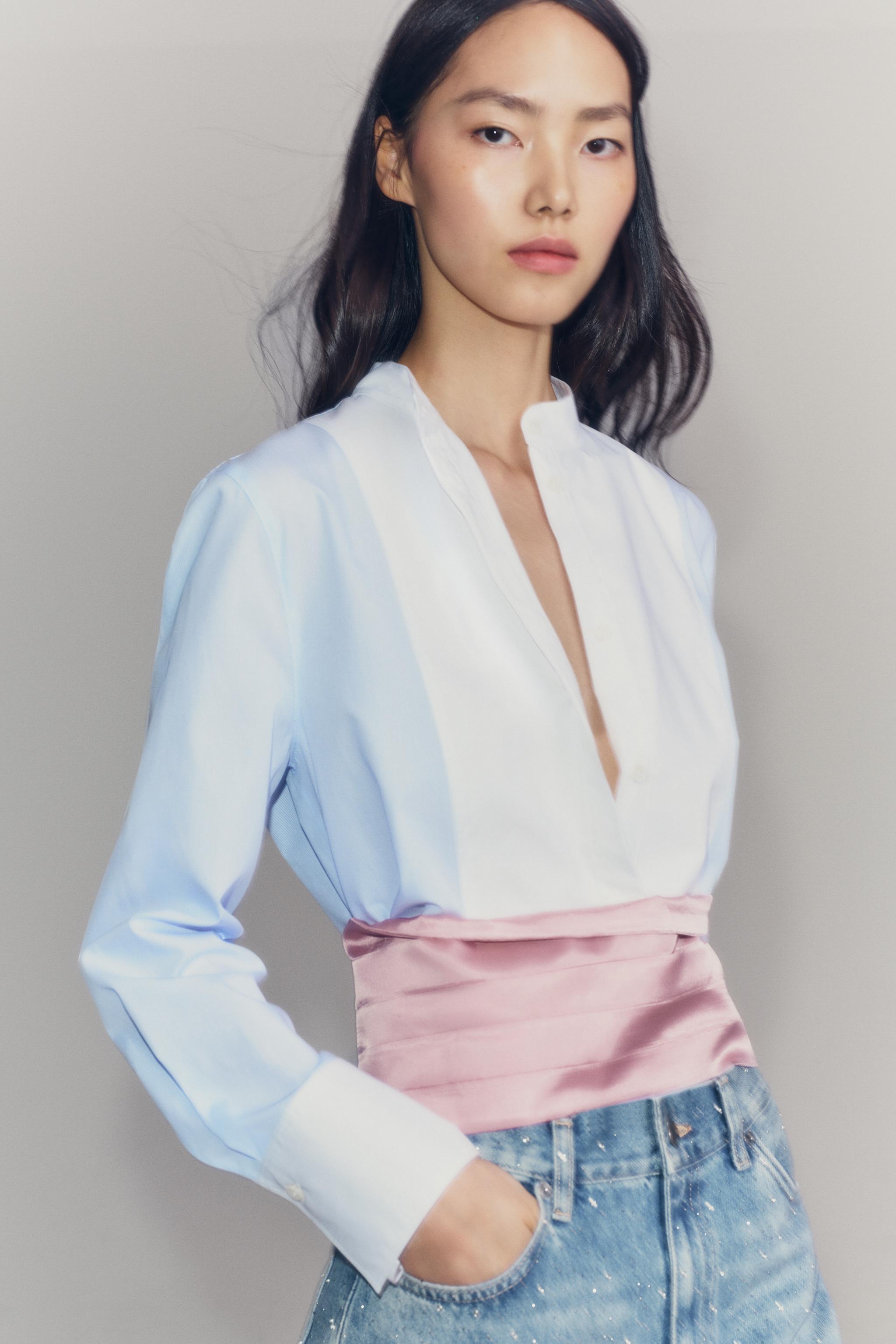ZW COLLECTION STRIPED BIB SHIRT — Blue / White