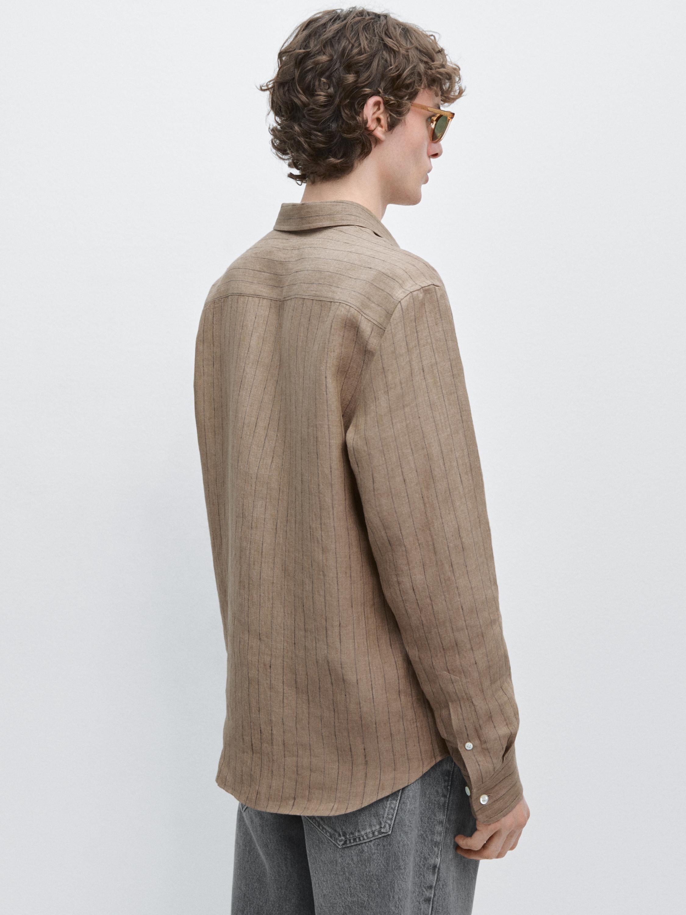 100% linen slim fit striped shirt