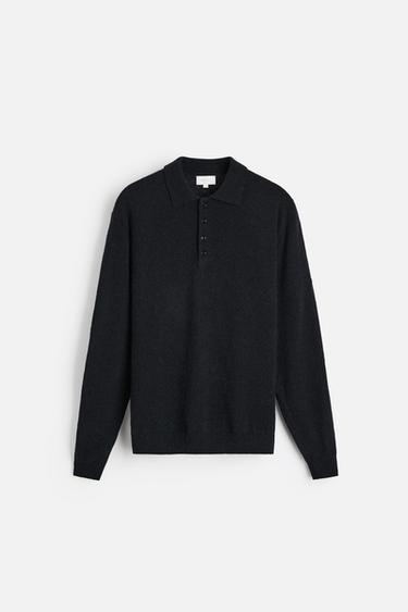 COTTON-WOOL KNIT POLO SHIRT - Black by Zara